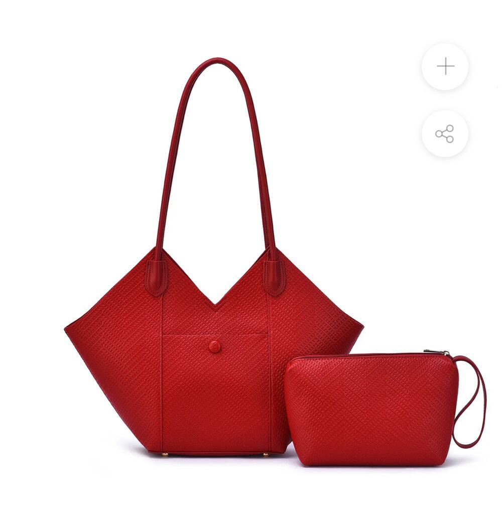 Winston Unique-shaped tote front pocket & removable cosmetic pouch Red NWT